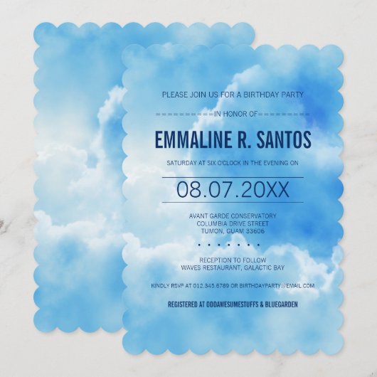 Blue Sky verjaardagsfeestje uitnodigen Kaart (Voorkant / Achterkant)