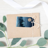 Blue Sky Waterverf Landschap Bruiloft Monogram Cadeaulabel