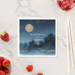 Blue Sky Waterverf Landschap Bruiloft Monogram Servet