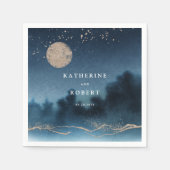 Blue Sky Waterverf Landschap Bruiloft Monogram Servet (Voorkant)