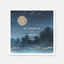 Blue Sky Waterverf Landschap Bruiloft Monogram Servet