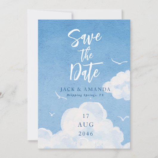 Blue Sky Waterverf Wedding Save the Date Kaarten (Voorkant)