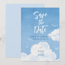 Blue Sky Waterverf Wedding Save the Date Kaarten