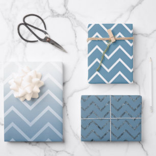 Blue Sky White Chevron Inpakpapier Vel