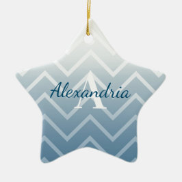 Blue Sky White Chevron Keramisch Ornament
