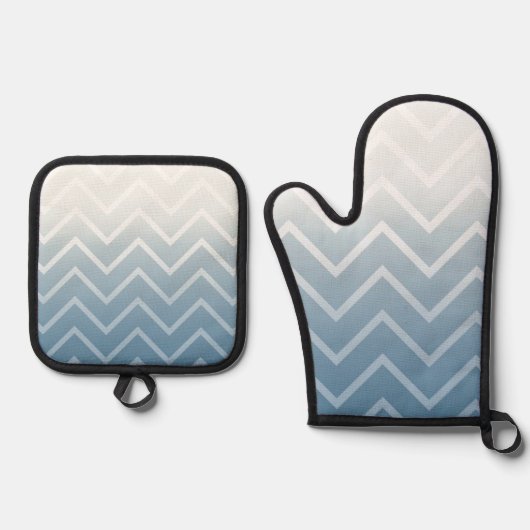 Blue Sky White Chevron Ovenwant & Pannenlap Set (Voorkant)