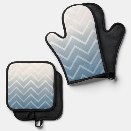 Blue Sky White Chevron Ovenwant & Pannenlap Set (Voorkant / Achterkant)