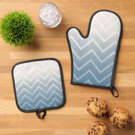 Blue Sky White Chevron Ovenwant & Pannenlap Set