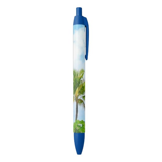 Blue Sky White Clouds Green Palms Trendy Natuur Blauwe Inkt Pen (Achterkant (Verticaal))