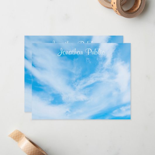 Blue Sky White Clouds Handgeschreven Sjabloon Scri (Voorkant / Achterkant in situ)