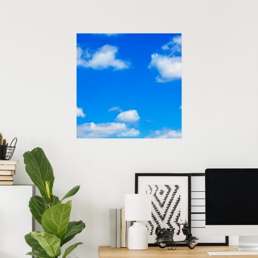 Blue Sky White Clouds Heavenly Cloud Background Poster (Thuiskantoor)