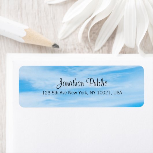 Blue Sky White Clouds Modern Elegant Script Trendy Etiket (Insitu)