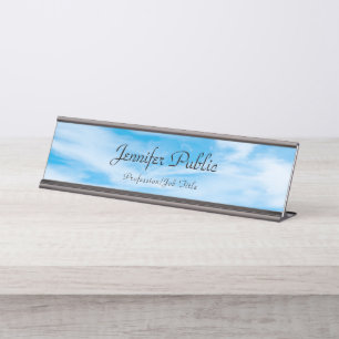 Blue Sky White Clouds Modern Elegant Sjabloon Bureau Naambordje