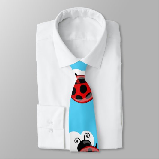 Blue Sky White Clouds Red Ladybug Beetle Stropdas (Gebonden)