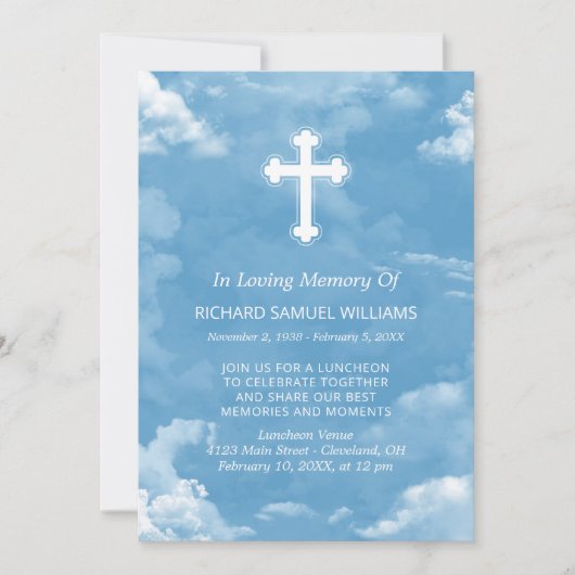 Blue Sky White Cross in Loving Memory Kaart (Voorkant)