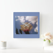 Blue Sky White Rose Vierkante Klok (Huis)
