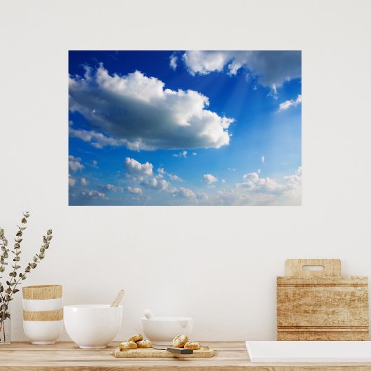 Blue sky with cloud closeup. poster (Keuken)