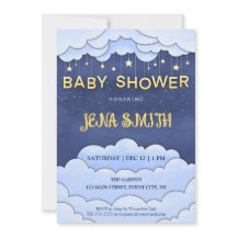 Blue Sky with Hanging Stars Baby shower Uitnodigin