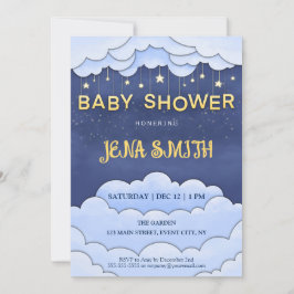 Blue Sky with Hanging Stars Baby shower Uitnodigin Kaart