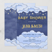 Blue Sky with Hanging Stars Baby shower Uitnodigin Kaart (Voorkant / Achterkant)