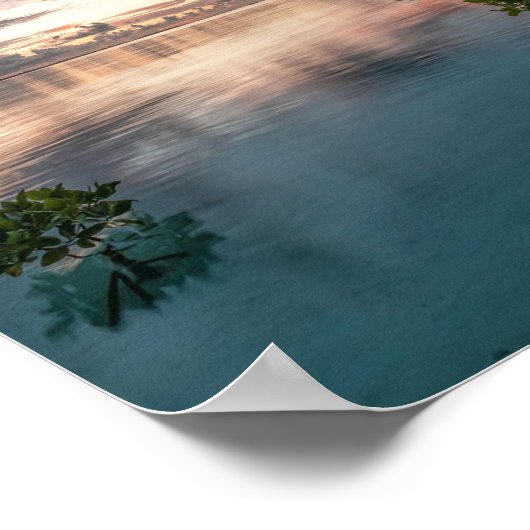 blue sky with red and dark clouds reflected on sea poster (Hoek)