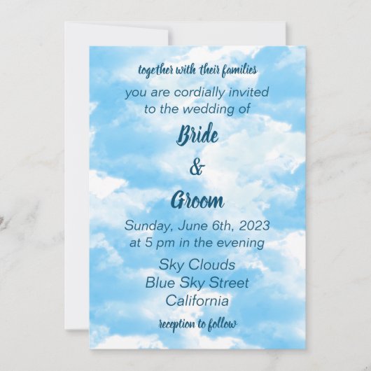 Blue Sky Wolken Bruiloft uitnodiging (Voorkant)