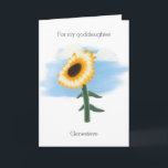 Blue Sky Yellow Sunflower Goddochter Birthday Kaart<br><div class="desc">Gepersonaliseerde gele verjaardagskaart voor de pedodochter,  waar u de naam van de verjaardagsgeadresseerde aan de voorzijde kunt toevoegen en het binnenkaartbericht kunt personaliseren. Deze gepersonaliseerde verjaardagskaart voor zonnebloemen voor haar zou een geweldige wens zijn.</div>