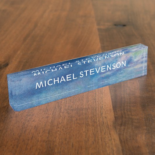 Blue Sky Zee Abstract Uniek Chic Modern Minimaal Naambordje (Zijkant)