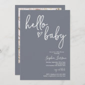 Blue Slate Minimalist Modern Boho Baby shower  Kaart (Voorkant / Achterkant)