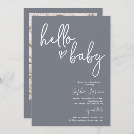 Blue Slate Minimalist Modern Boho Baby shower  Kaart (Voorkant / Achterkant)