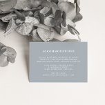 Blue Slate Wedding Hotel Accommododatie Kaarten<br><div class="desc">Deze kleine kaarten zijn ontworpen om aan te sluiten bij ons Chiffon bruiloft collectie en zijn een elegante en discrete manier om gasten op de hoogte te brengen van alle aanbevolen hotels, groepcodes of boekingskortingen. Het eenvoudige ontwerp kenmerkt uw douanetekst op een leistblauw grijze achtergrond. Kaarten keren terug naar een...</div>