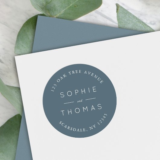 Blue Slate Wedding Return-adres Ronde Sticker