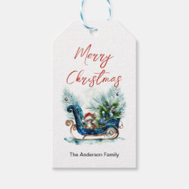 Blue Sled Baby Reindeer Cadeaulabel