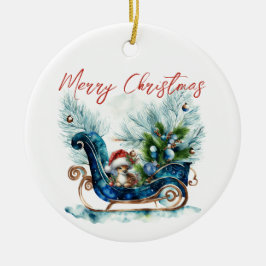 Blue Sled Baby Reindeer Keramisch Ornament