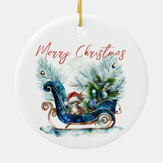 Blue Sled Baby Reindeer Keramisch Ornament (Achterkant)