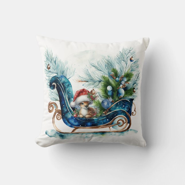 Blue Sled Baby Reindeer Kussen (Voorkant)