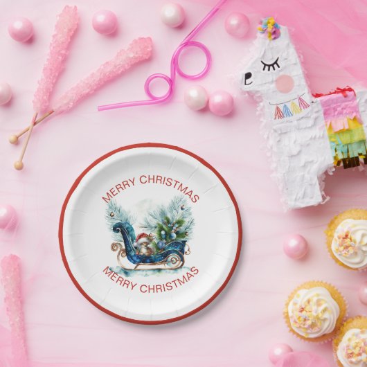 Blue Sled Baby Reindeer Papieren Bordje (Feest)