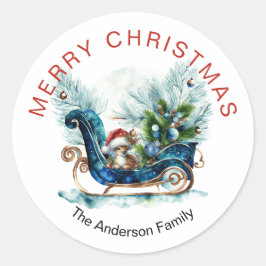 Blue Sled Baby Reindeer Ronde Sticker