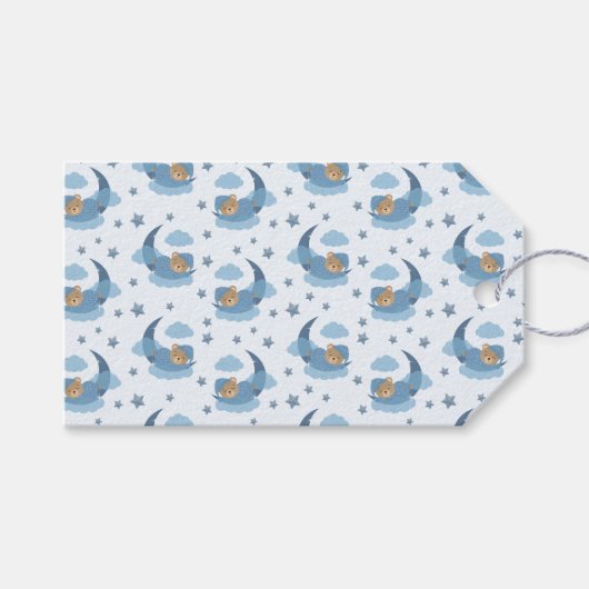 Blue Sleeping Baby Beer op Moon Clouds & Stars Cadeaulabel (Voorkant (Horizontaal))