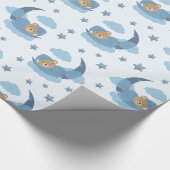 Blue Sleeping Baby Beer op Moon Clouds & Stars Cadeaupapier (Hoek)