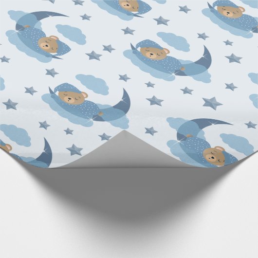 Blue Sleeping Baby Beer op Moon Clouds & Stars Cadeaupapier (Hoek)