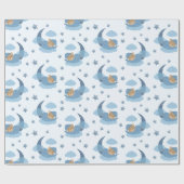 Blue Sleeping Baby Beer op Moon Clouds & Stars Cadeaupapier (Vlak)