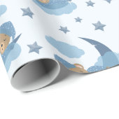 Blue Sleeping Baby Beer op Moon Clouds & Stars Cadeaupapier (Rol Hoek)