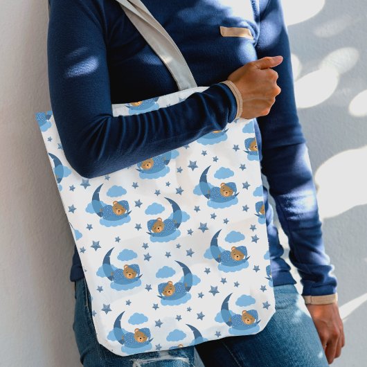 Blue Sleeping Baby Beer op Moon Clouds & Stars Crossbody Tas
