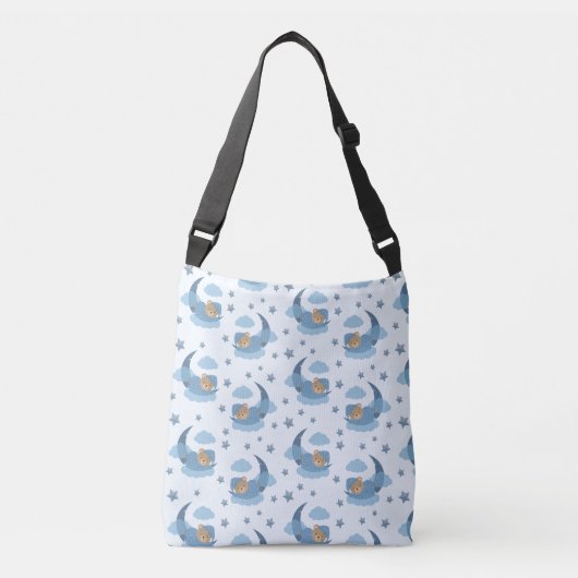 Blue Sleeping Baby Beer op Moon Clouds & Stars Crossbody Tas (Voorkant)