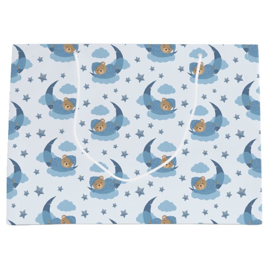 Blue Sleeping Baby Beer op Moon Clouds & Stars Groot Cadeauzakje (Voorkant)