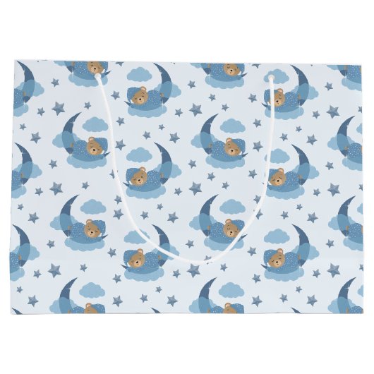 Blue Sleeping Baby Beer op Moon Clouds & Stars Groot Cadeauzakje (Achterkant)