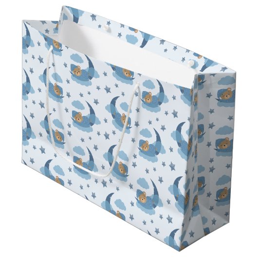 Blue Sleeping Baby Beer op Moon Clouds & Stars Groot Cadeauzakje (Voorkant Gekanteld)