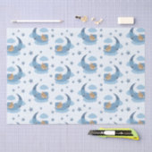 Blue Sleeping Baby Beer op Moon Clouds & Stars Tissuepapier (Craft)