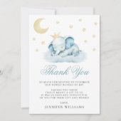 Blue Sleeping Little Elephant Baby shower Bedankkaart (Voorkant)